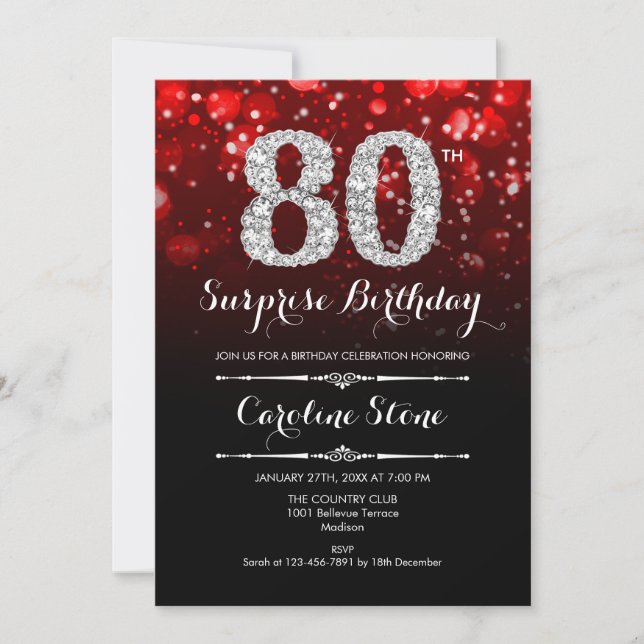 Invitation Surprise 80e anniversaire - Black Red Silver (Devant)
