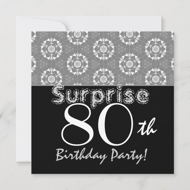 Invitation SURPRISE 80e anniversaire Black Silver Flower Star (Devant)