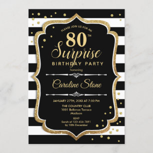 Invitation Surprise 80e anniversaire - Black White Gold