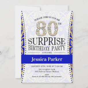 Invitation Surprise 80e anniversaire - Blanc Gold Royal Blue