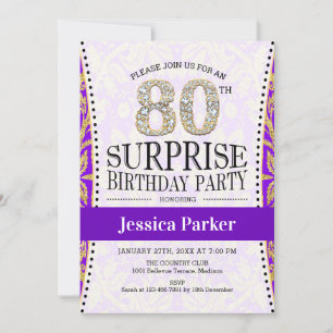 Invitation Surprise 80e anniversaire - Blanc Gold violet