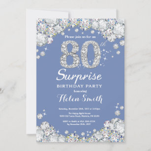 Invitation Surprise 80e anniversaire Blue Silver Diamond