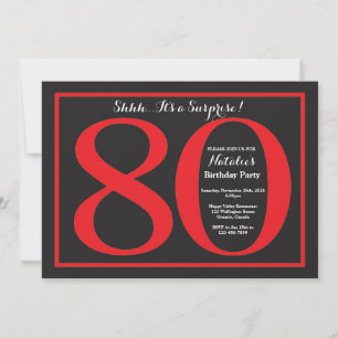 Invitation Surprise 80e anniversaire Chalkboard rouge et noir