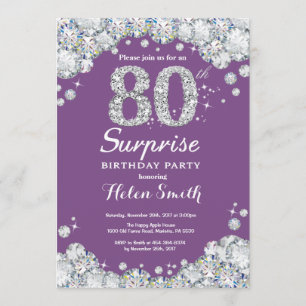 Invitation Surprise 80e anniversaire Diamant mauve et argent