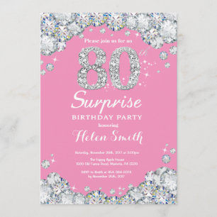 Invitation Surprise 80e anniversaire Diamant rose et argent