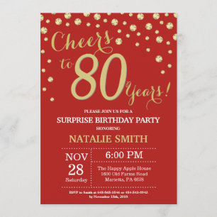 Invitation Surprise 80e anniversaire Diamant rouge et or