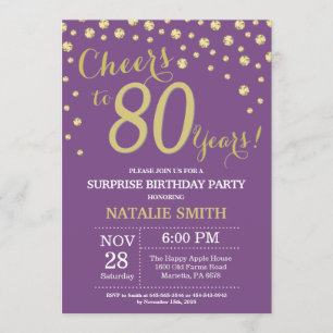 Invitation Surprise 80e anniversaire Diamant violet et or