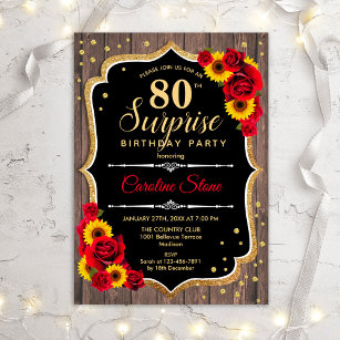 Invitation Surprise 80e anniversaire - Fleurs de soleil en bo