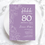 Invitation Surprise 80e anniversaire - Floral Purple<br><div class="desc">Floral Purple Surprise 80e Invitation anniversaire. Le minimaliste design féminin moderne présente des accents botaniques et des caractères typographiques. Carte invitation florale simple parfaite pour une célébration anniversaire surprise femme élégante.</div>