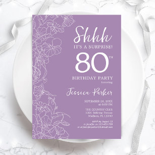 Invitation Surprise 80e anniversaire - Floral Purple