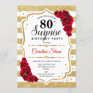 Invitation Surprise 80e anniversaire - Gold White Red