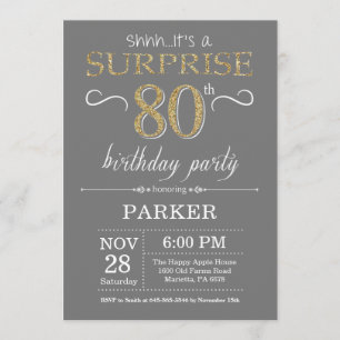 Invitation surprise 80e anniversaire Grey and Gold