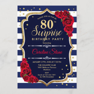 Invitation Surprise 80e anniversaire - Marine Blanc Rouge
