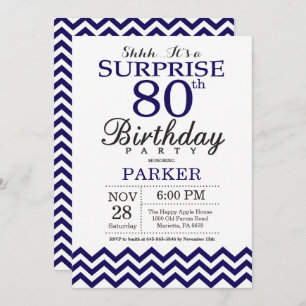Invitation Surprise 80e anniversaire Marine Blue Chevron
