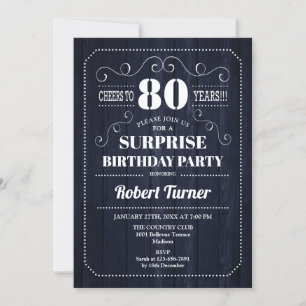 Invitation Surprise 80e anniversaire - Marine Rustic Wood Mot