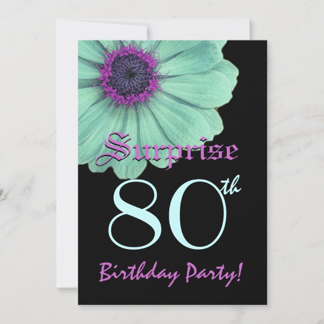 Invitation SURPRISE 80e anniversaire Modèle Green Purple Dais (Devant)