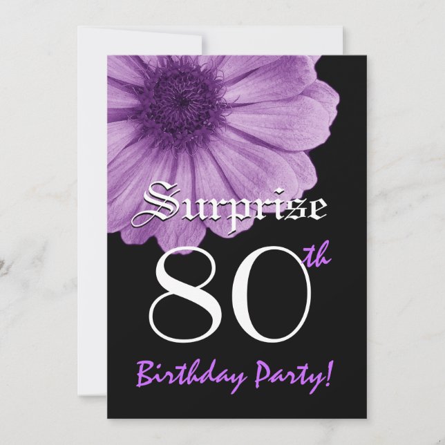 Invitation SURPRISE 80e anniversaire Modèle Purple Daisy (Devant)