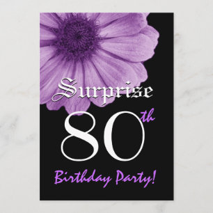 Invitation SURPRISE 80e anniversaire Modèle Purple Daisy