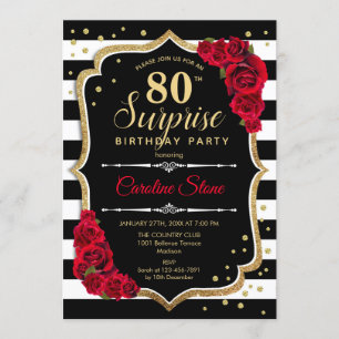 Invitation Surprise 80e anniversaire - Noir Blanc Rouge