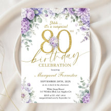 Surprise 80e anniversaire or violet floral élégant