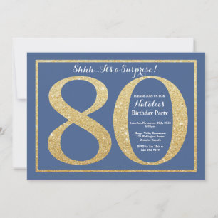 Invitation Surprise 80e Anniversaire Paillettes Bleues et Dor