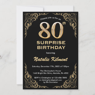 Invitation Surprise 80e anniversaire Parties scintillant noir