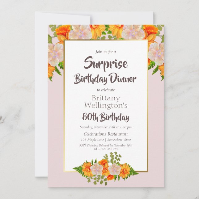 Invitation Surprise 80e anniversaire Pink Orange Gold (Devant)