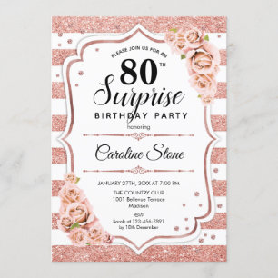 Invitation Surprise 80e anniversaire - Rose or blanc rose