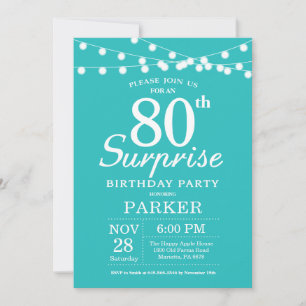 Invitation Surprise 80e anniversaire Turquoise Aqua Turquoise