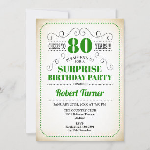 Invitation Surprise 80e anniversaire - Vert Blanc Noir