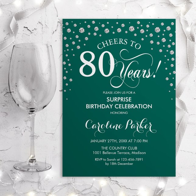 Invitation Surprise 80e fête d'anniversaire - Argent vert (Créateur téléchargé)