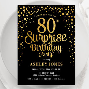 Invitation Surprise 80e fête d'anniversaire - Black & Gold