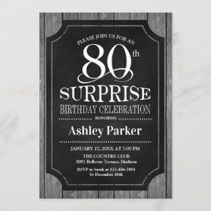 Invitation Surprise 80e fête d'anniversaire - Chalkboard Whit