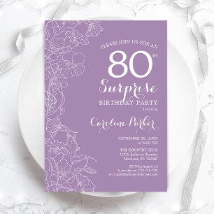 Invitation Surprise 80e fête d'anniversaire - Floral violet