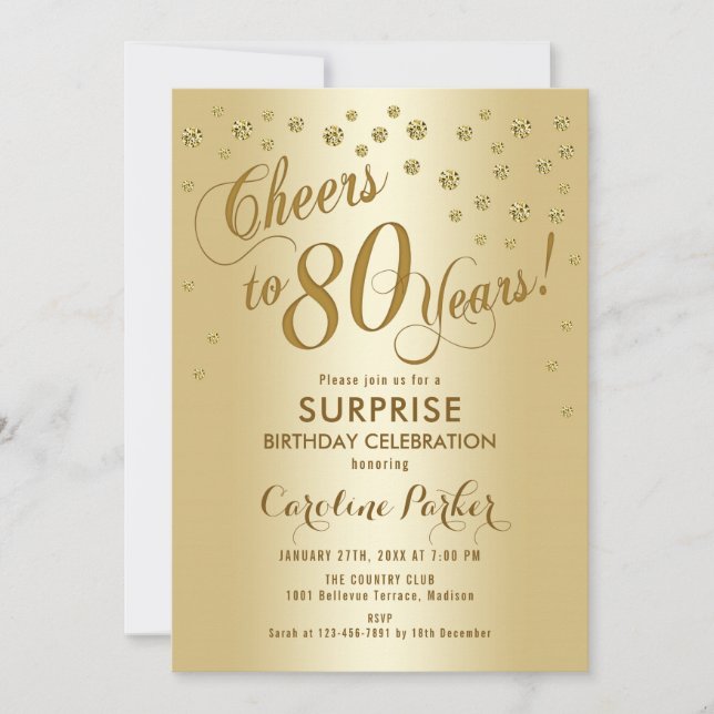Invitation Surprise 80e fête d'anniversaire - Gold (Devant)