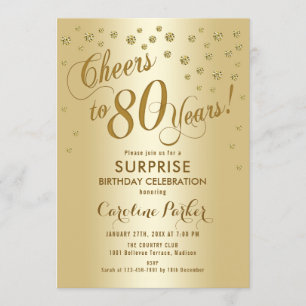 Invitation Surprise 80e fête d'anniversaire - Gold
