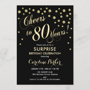 Invitation Surprise 80e fête d'anniversaire - Gold Black