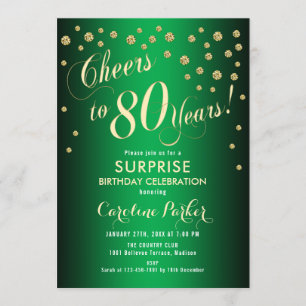 Invitation Surprise 80e fête d'anniversaire - Gold Green