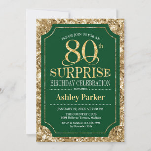 Invitation Surprise 80e fête d'anniversaire - Gold Green