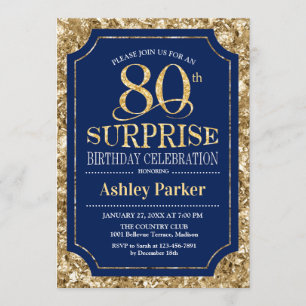 Invitation Surprise 80e fête d'anniversaire - Gold Navy