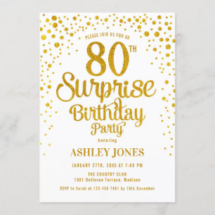 Invitation Surprise 80e fête d'anniversaire - Gold & White