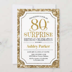 Invitation Surprise 80e fête d'anniversaire - Gold White