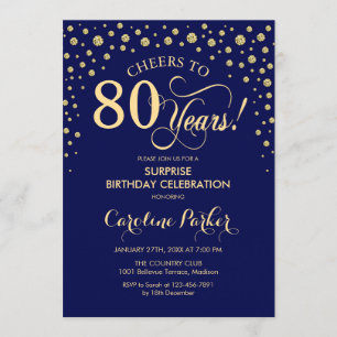 Invitation Surprise 80e fête d'anniversaire - Marine Blue Gol