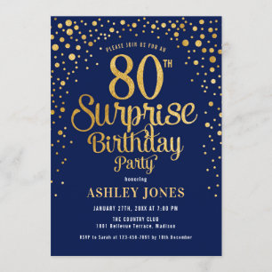 Invitation Surprise 80e fête d'anniversaire - Marine & Gold