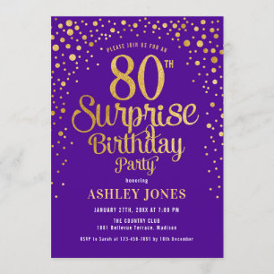 Invitation Surprise 80e fête d'anniversaire - Purple & Gold