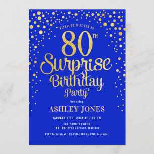 Invitation Surprise 80e fête d'anniversaire - Royal Blue & Go