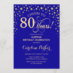 Invitation Surprise 80e fête d'anniversaire - Royal Blue Gold