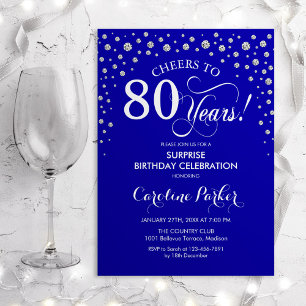 Invitation Surprise 80e fête d'anniversaire - Royal Blue Silv