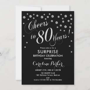 Invitation Surprise 80e fête d'anniversaire - Silver Black