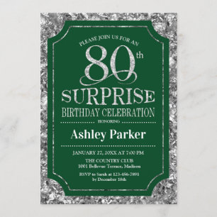 Invitation Surprise 80e fête d'anniversaire - Silver Green